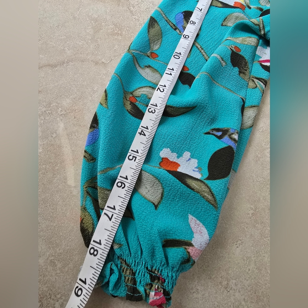 Vibrant Teal Floral Blouse - Picture 8 of 10